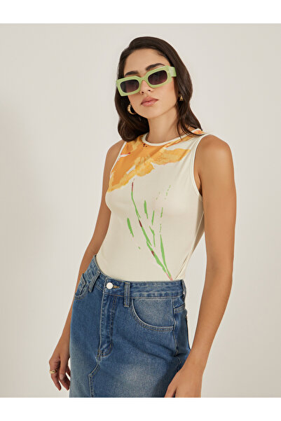 Styli تانك بدون أكمام بياقة دائرية وطبعة زهور