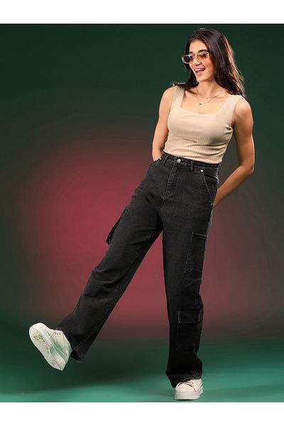 Kotty By Styli High Rise Straight Leg Cargo Jeans