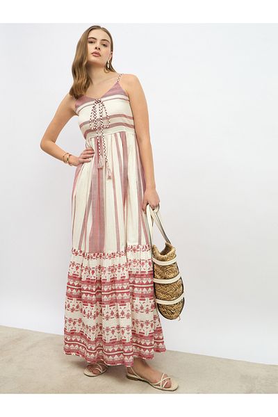 Styli Striped Strappy Tiered Maxi Dress