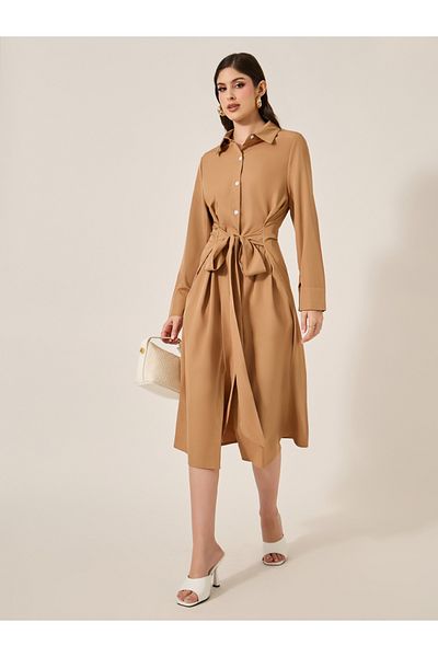 Styli Plain Long Sleeves Shirt Midi Dress