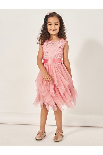 Styli Self Design Handkerchief Hem A-Line Dress