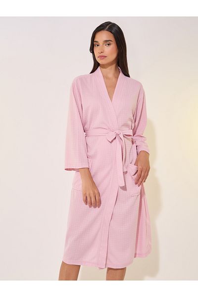 Styli Textured Long Sleeve Waist Tie-Up Robes