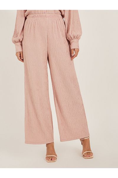Styli Textured Mid Rise Wide Leg Pants with Elasticated Waistband