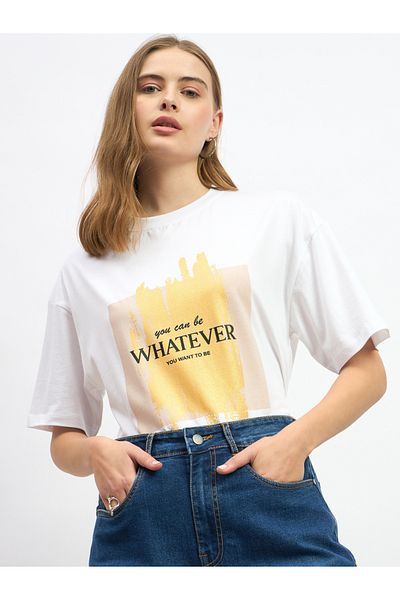 Styli Slogan Print Round Neck Oversized T-Shirt