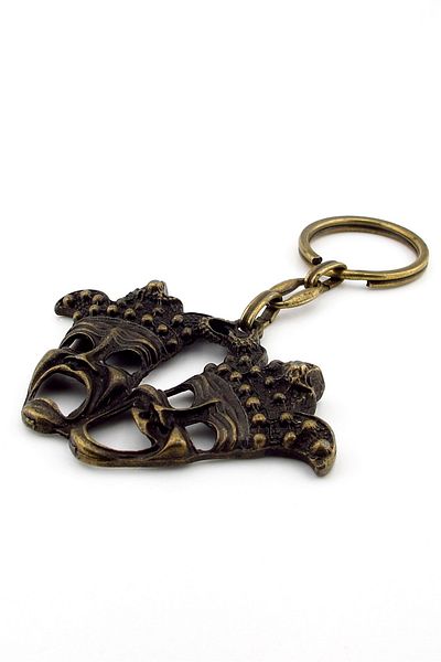 Solfera Comedy Tragedy Theatre Icon Sock and Buskin Antique Yellow Metal Keychain Kc229