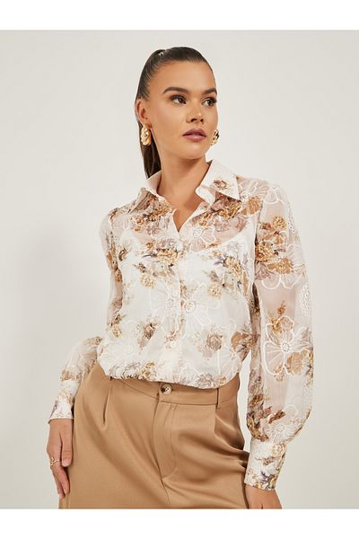 Styli Embroidered Balloon Sleeve Regular Fit Shirt