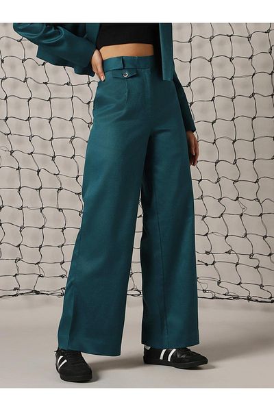Hubberholme By Styli Solid High Rise Trousers with Belt Loops