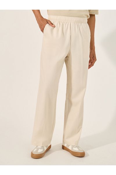 Styli MEN RELAXED LINEN BLEND TROUSERS WITH ELASTICATED WAISTBAND