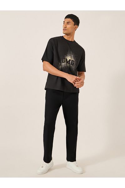Styli Cotton Slub Textured Relaxed Fit Trousers