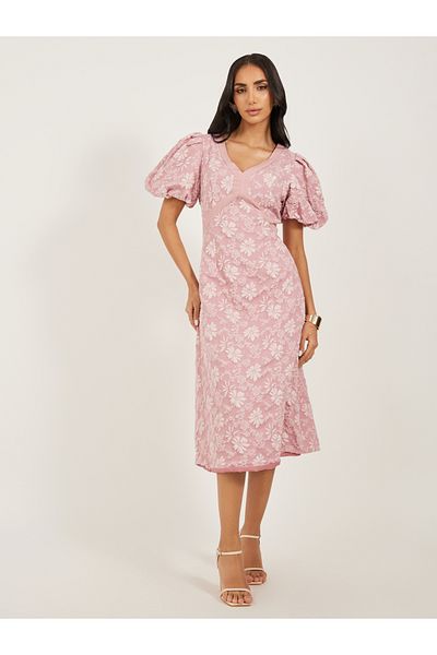 Styli Self Design Short Sleeves Sheath Midi Dress