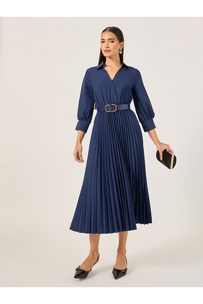 Styli Plain 3/4th Sleeves Shirt Maxi Dress