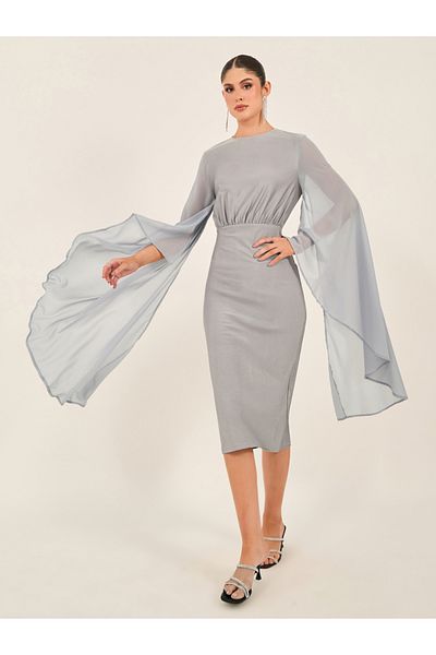 Styli Cape Sleeve Bodycon Midi Dress
