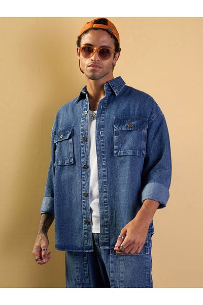 Mascln Sassafras By Styli Blue Denim Oversize Shacket