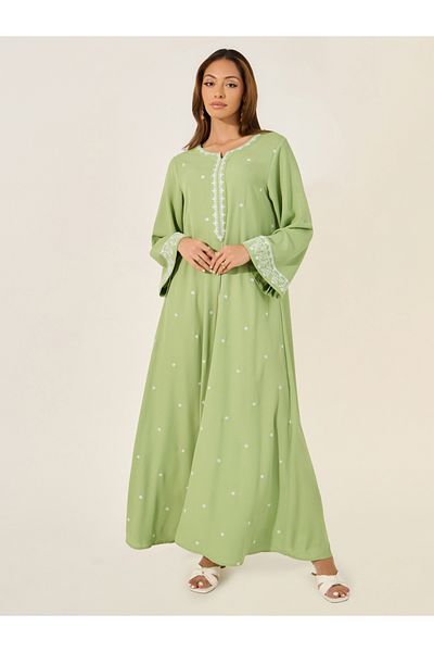 Styli Embroidered Notch Neck A-Line Jalabyia