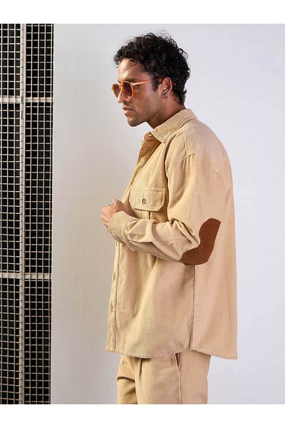 Mascln Sassafras By Styli Corduroy Elbow Patch Oversized Shirt