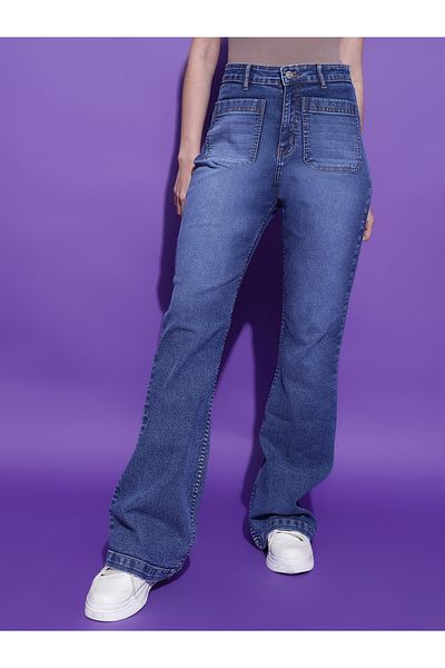 Kotty By Styli Acid Wash High Rise Bootcut Fit Jeans