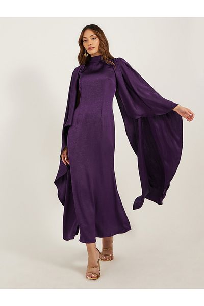 Styli Plain Cape Sleeves A-Line Maxi Dress