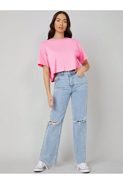 Kotty By Styli Solid Short Sleeve Oversized Crop T-Shirt