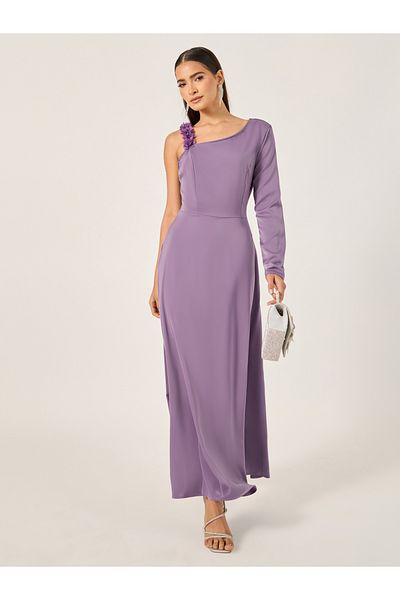 Styli Plain Asymmetric Neck A-Line Maxi Dress