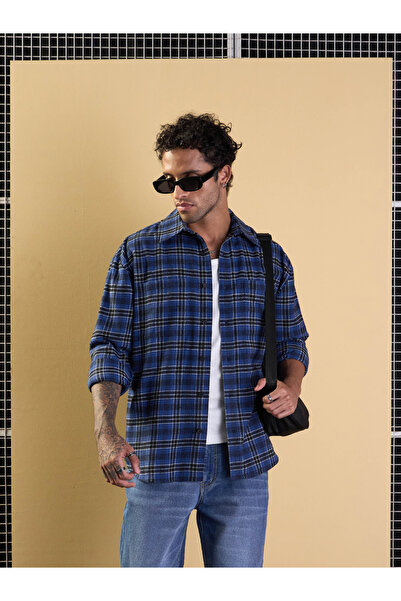 Mascln Sassafras By Styli Check Patch Pocket Design Oversized Shirt