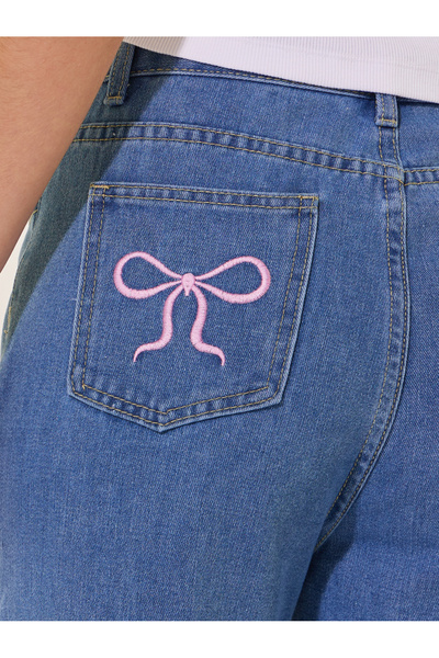 Take Two By Styli Mid Rise Wide Leg Jeans with Bow Tie Embroidered Pockets