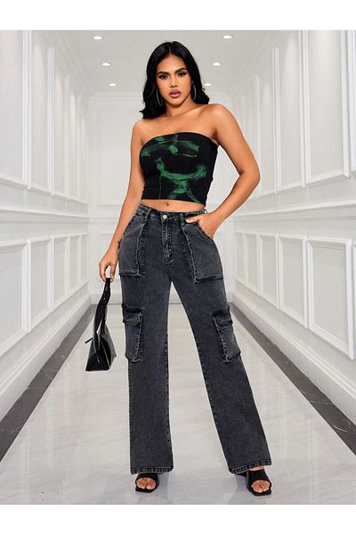 Kotty By Styli High Rise Straight Leg Cargo Jeans