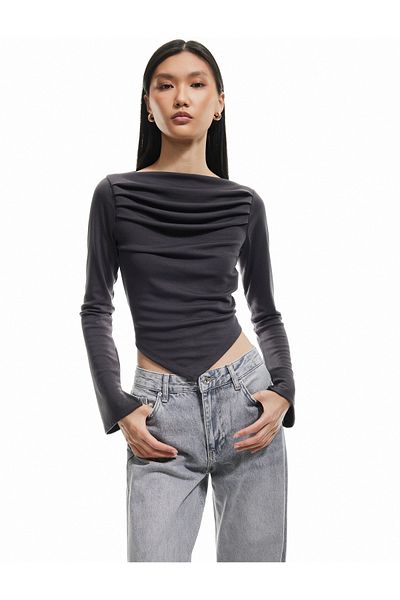 Koton Slim Fit Drape Detailed Asymmetrical Long Sleeve T-Shirt