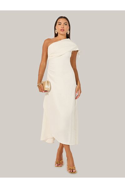 Styli Solid One Shoulder Neck A-Line Maxi Dress