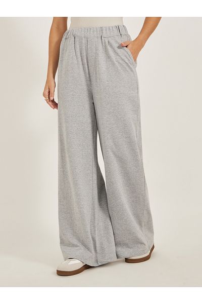 Styli Solid Elasticated Waistband Wide Leg Joggers with Pockets