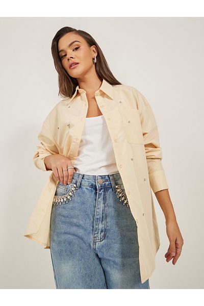 Styli Embellished Longline Oversized Shirt