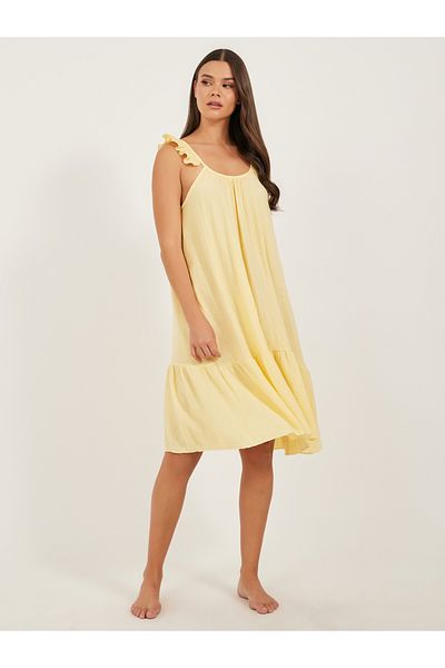 Styli Ruffled Hem Strappy Scoop Neck Slip Dress
