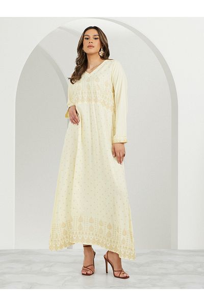 Styli Placement Print V-Neck A-Line Jalabiya