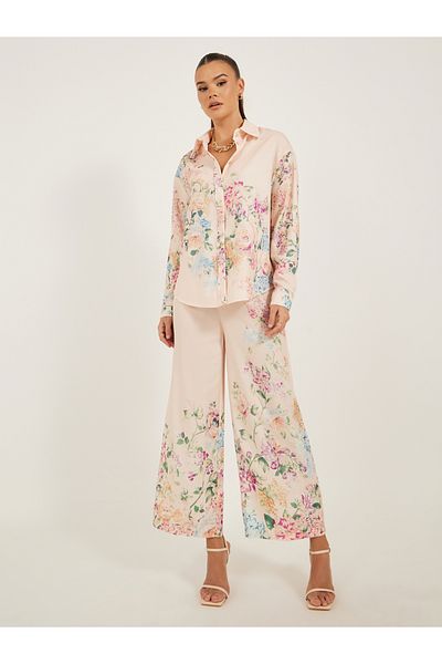 Styli Floral Printed Wide Leg Pants with Drawstring Closure