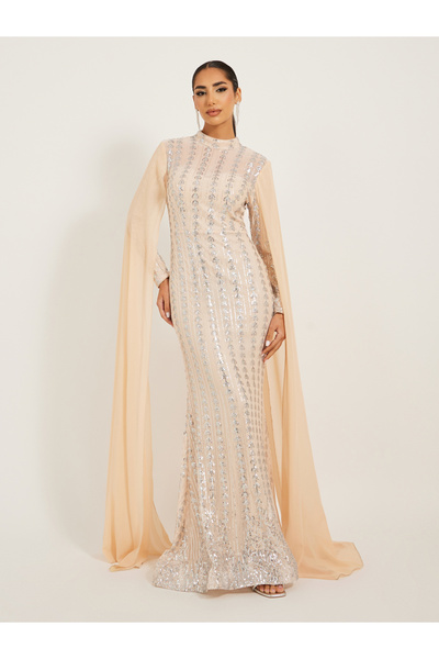 Styli فستان ماكسي مزين بأكمام طويلة وقصة A