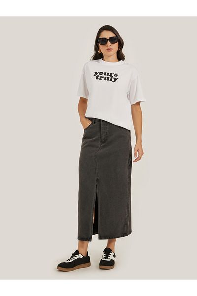 Styli Slogan Print Round Neck Oversized T-Shirt