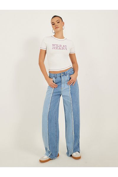 Styli Slogan Print Contrast Stitch Fitted T-Shirt