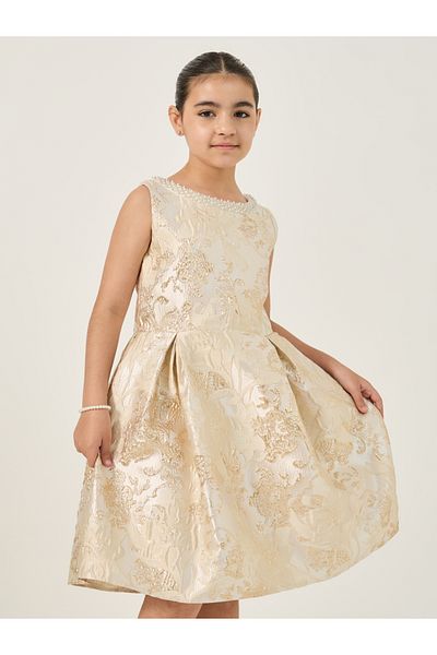 Styli Floral Jacquard Pleated Sleeveless Dress