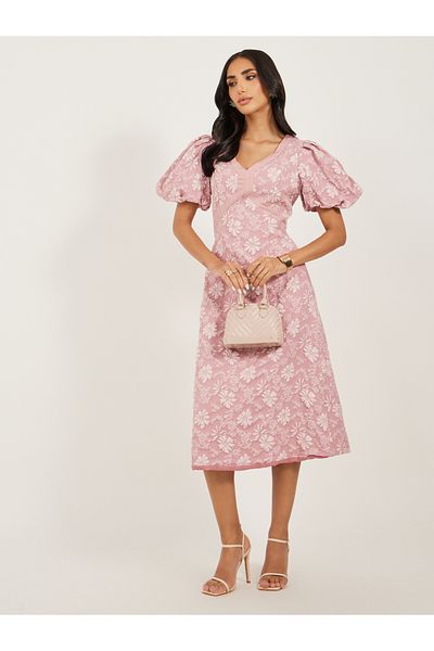 Styli Self Design Short Sleeves Sheath Midi Dress