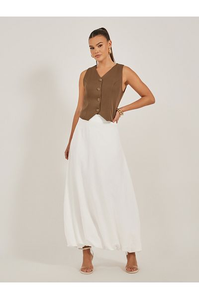 Styli Solid Mid-Rise Balloon Hem Maxi Skirt