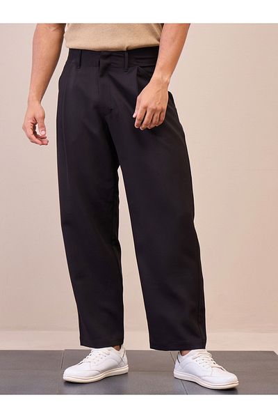 Mascln Sassafras By Styli بنطلون أسود مستقيم مطوي