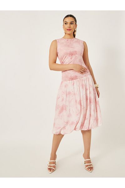 Styli Printed Sleeveless Ruffled Hem A-Line Midi Dress