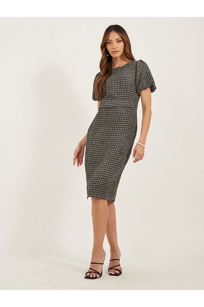 Styli Tweed Puff Sleeves Sheath Knee-Length Dress