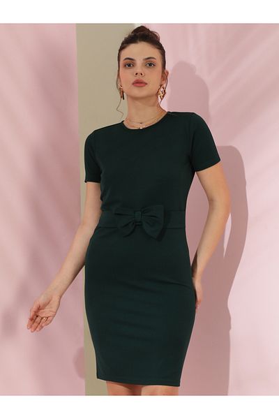 Kotty By Styli Solid Bow Detail Sheath Mini Dress