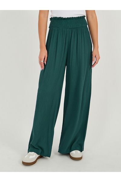 Styli High Rise Smocked Waistband Wide Leg Pants