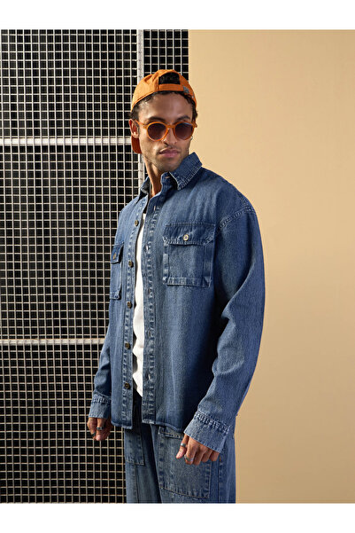 Mascln Sassafras By Styli Blue Denim Oversize Shacket