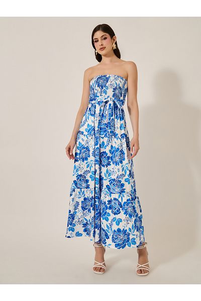 Styli Print Off Shoulder A-Line Maxi Dress