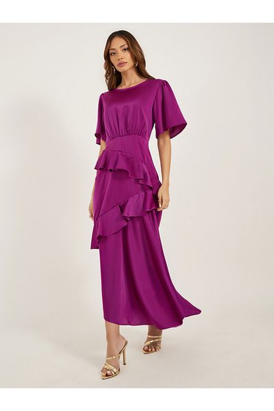 Styli Plain Ruffle Detail A-Line Maxi Dress