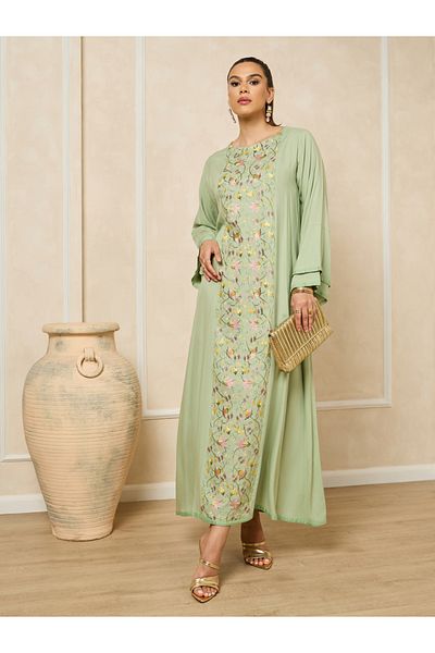 Styli Embroidered Layered Bell Sleeves Jalabiya