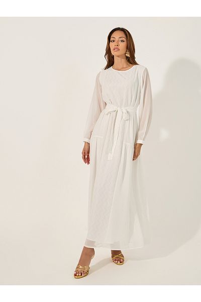 Styli Embellished Round Neck Tie Up Waist Jalabiya