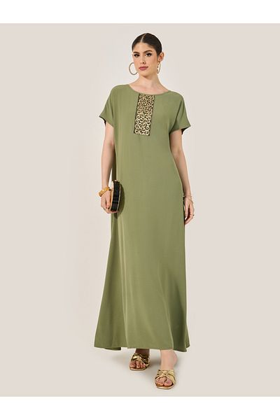 Styli Sequined Embellished Round Neck A-Line Jalabyia